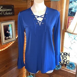 $85 Michael Kors shirt blouse top NWT bell sleeve V neck tie